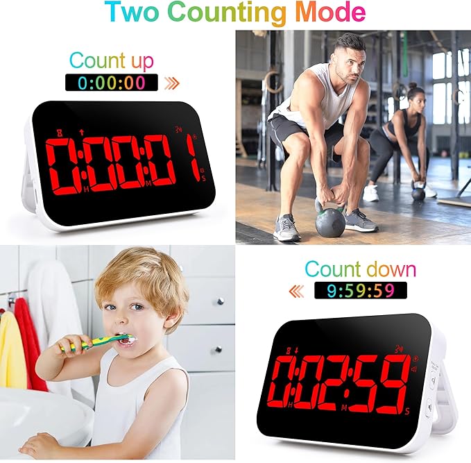 Digital Kitchen Timer - Magnetic Countdown Countup Timer with Large LED Display Volume Adjustable with Sound Alert Function Easy for Cooking and for Seniors and Kids to Use-Red