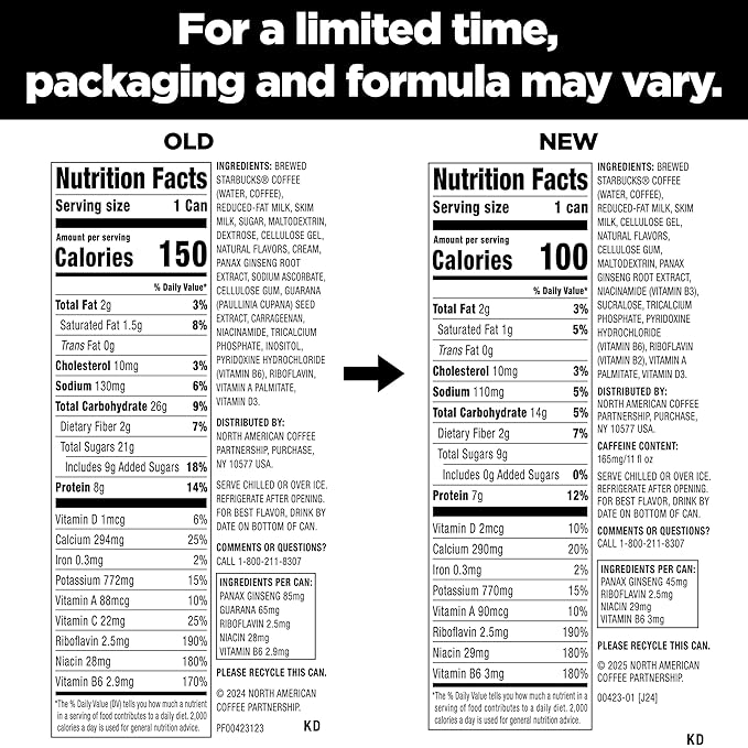 Starbucks Tripleshot Coffee Energy Drink, Rich Vanilla, 11 fl oz Cans (12 Pack), Triple Blend, 165mg Caffeine, B Vitamins, Protein, Iced Coffee (Packaging and Formula May Vary)