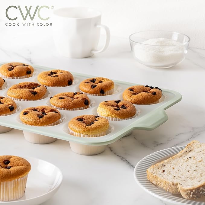 COOK WITH COLOR 17 Pc. Silicone Baking Pan Set - Non-Stick & Easy Clean Silicone Muffin Pans for Baking with Sturdy Metal Frame for Stability, Flexible Cake Molds, Includes Measuring Cups and Spoons