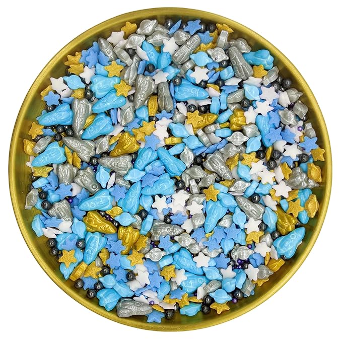 Dynastang Space Theme Sprinkles Planet & Stars & Spaceship Mixed Style Edible Cake Decorations Cupcake Toppers Cookie Perfect for Cakes, Cupcakes, Desserts Toppings 3OZ