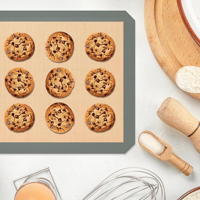 Silicone Baking Mat, Set of 3 Reusable Non-Stick Food Safe Baking Sheets for Cookies, Bread and Pastry, Baking Supplies for Oven