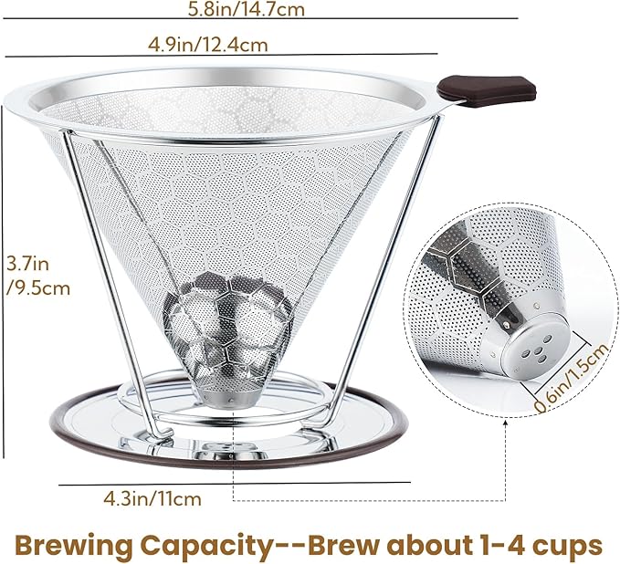Pour Over Coffee Filter, CHDEXU Stainless Steel Coffee Dripper with Stand, Paperless Reusable Filter with Removable Cup