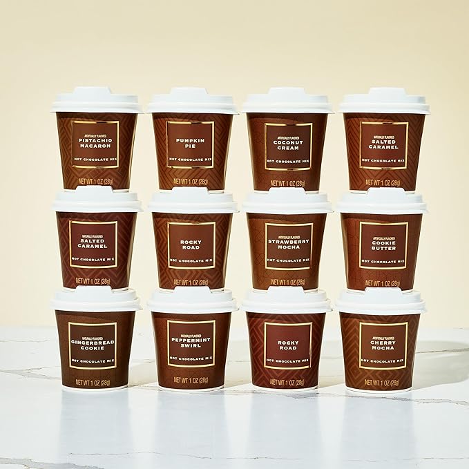 BomBombs Mini Hot Chocolate Gift Set in Signature Brown Packaging, Dessert Flavors Include Rocky Road, Cookie Butter, Pumpkin Pie & More, Set of 12