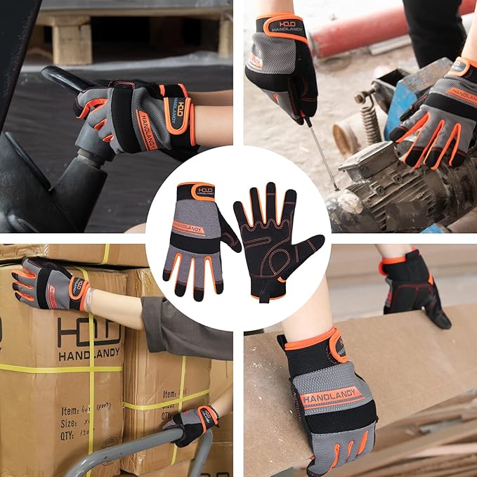 HANDLANDY Work Gloves for Men & Women, Utility Mechanic Working Gloves Touch Screen, Flexible Yard Work Gloves