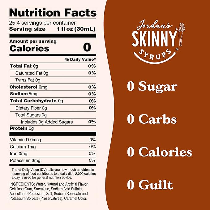Jordan's Skinny Syrups Butter Toffee, Sugar Free Flavoring Syrup, 25.4 Fl Oz (Pack of 2)