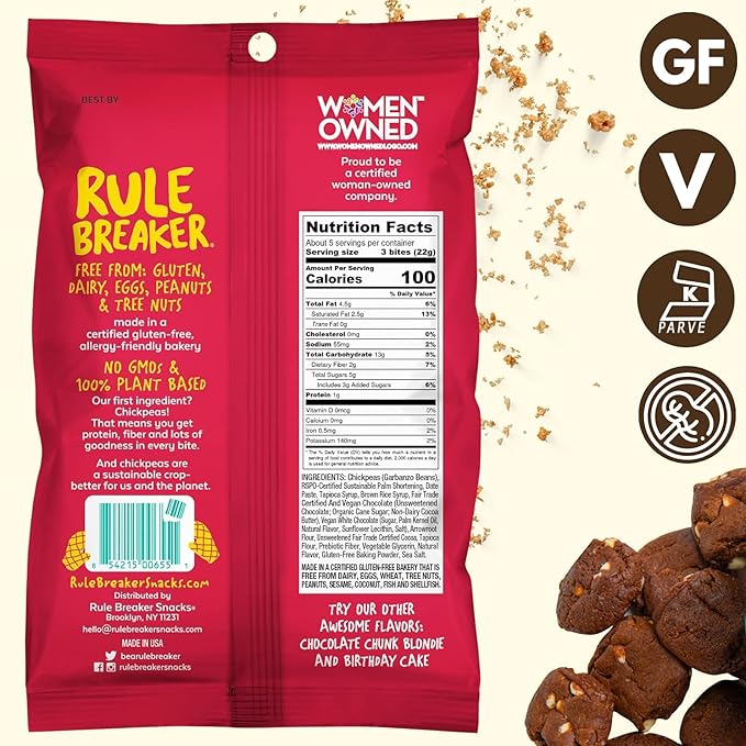 Rule Breaker Vegan & Gluten-Free Cookies | Mint Chocolate Brownie Bites |Plant-Based, Dairy, Nut, Soy, Allergen Free, Kosher | Soft-Baked School Snacks for Kids and Adults (Pack of 6)