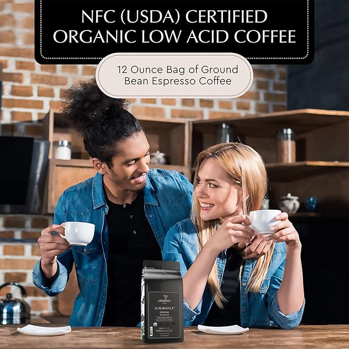 Lifeboost Organic Espresso Ground Coffee - Non-GMO Low Acid Single Origin USDA Shade Grown Organic Espresso Coffee - Third Party Tested For Mycotoxins & Pesticides 12oz Bag