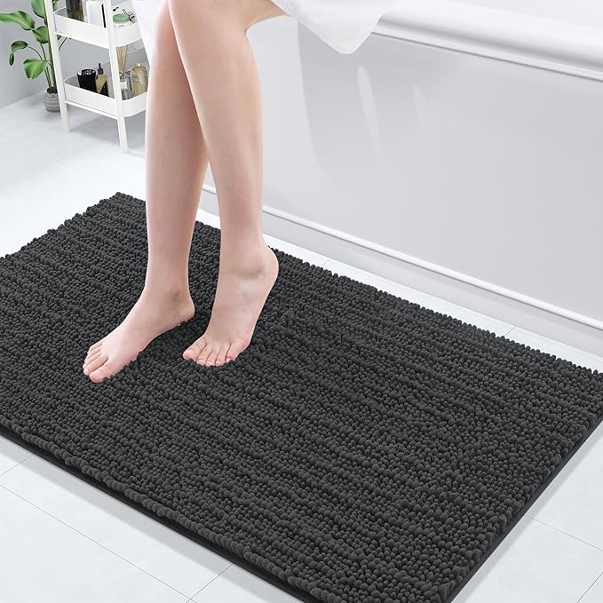 Arotive Luxury Chenille Bathroom Rug Mat, Extra Soft Thick Absorbent Shaggy Bath Rugs, Non-Slip Machine Wash Dry, Plush Bath Mats for Bathroom, Shower and Tub, 47x24, Dark Grey