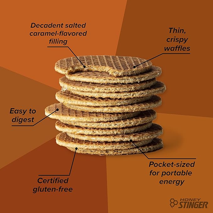 Honey Stinger Organic & Gluten Free Energy Waffle Variety Pack, 12 Salted Caramel and 6 Cookies & Cream Waffles, Nutritious Stroopwafel Snack for Exercise, Endurance and Performance
