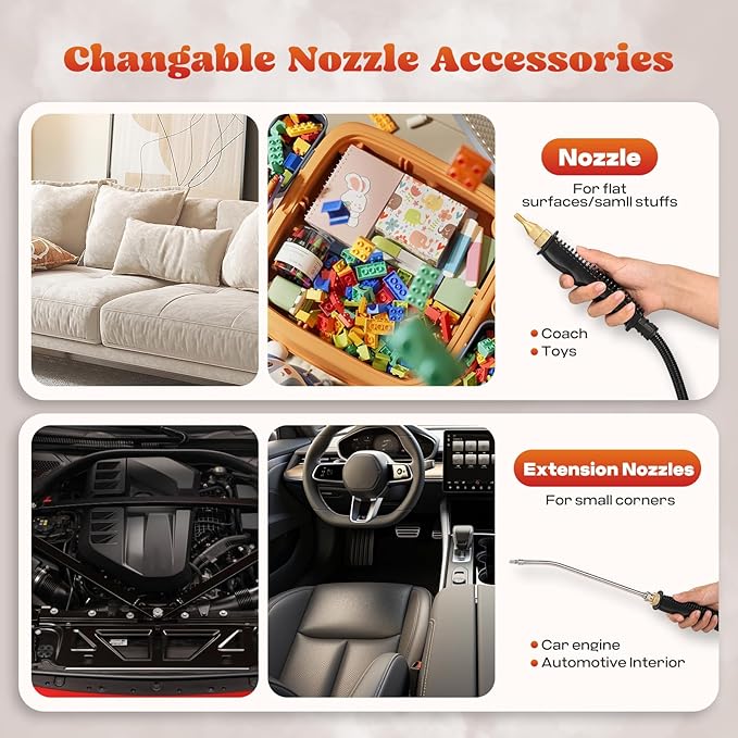 Moongiantgo Handheld Steam Cleaner 2500W High Pressure 1.5L Steamer for Cleaning, Portable Steam Cleaner for Home Kitchen Bathroom, Steam Cleaner for Car Detailing Grout Tile (White)