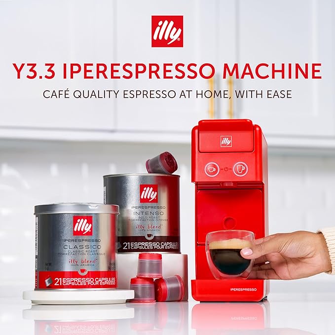 Illy Y3.3 Espresso Machine, Single Serve Coffee Machine for IperEspresso Capsules, Single Cup Espresso Maker (Red)