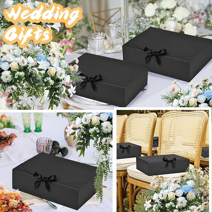 12Pack Black Gift Boxes with Lids, 12×9.8×3.1 Inch Groomsmen Proposal Box, Luxury Black Gift Box with Ribbon for Bridesmaid Box, Graduation, Christmas, Wedding, Birthday, Party