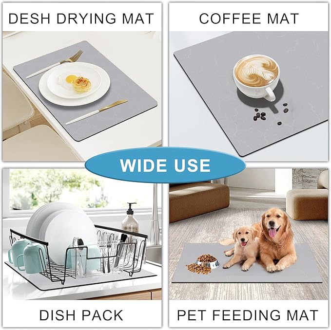 Coffee Maker Mat for Countertops, Coffee Bar Accessories Fit Under Coffee Machine Mat, 19"x12" Rubber Backed Coffee Pots, Table Mat Under Appliance, Dish Drying Mat, Marble Gray for Kitchen Counter