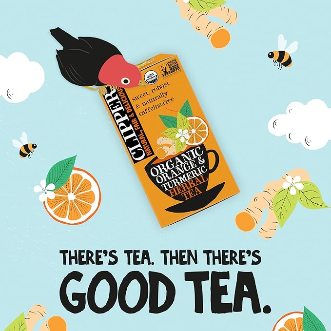 Clipper Tea, Orange & Turmeric, Organic Tea with Licorice Root, Orange Peel and Hibiscus, Plant Based Herbal Tea, Caffeine Free British Tea, 1 Pack, 20 Unbleached Tea Bags