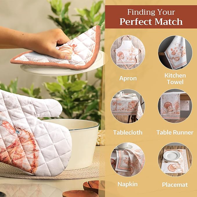 Maison d' Hermine Oven Gloves 100% Cotton Oven Mitt 7" x 13" with Loop Heat Resistant, BBQ, Cooking Gloves, Baking, Grilling, Kitchen, Handling Hot Pans (Pack of 1, Giving Thanks)