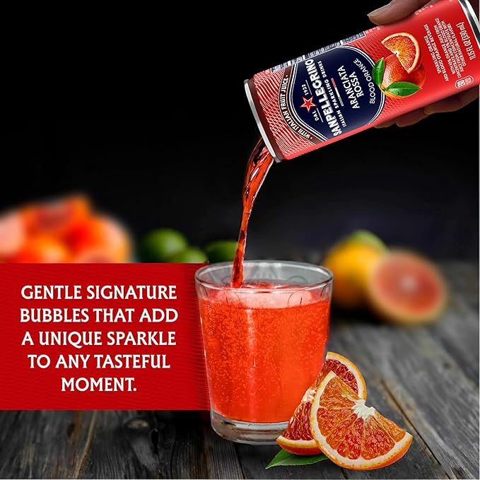 Sanpellegrino Italian Sparkling Drink Aranciata Rossa, Sparkling Orange And Blood Orange Beverage, 24 Pack Of Cans