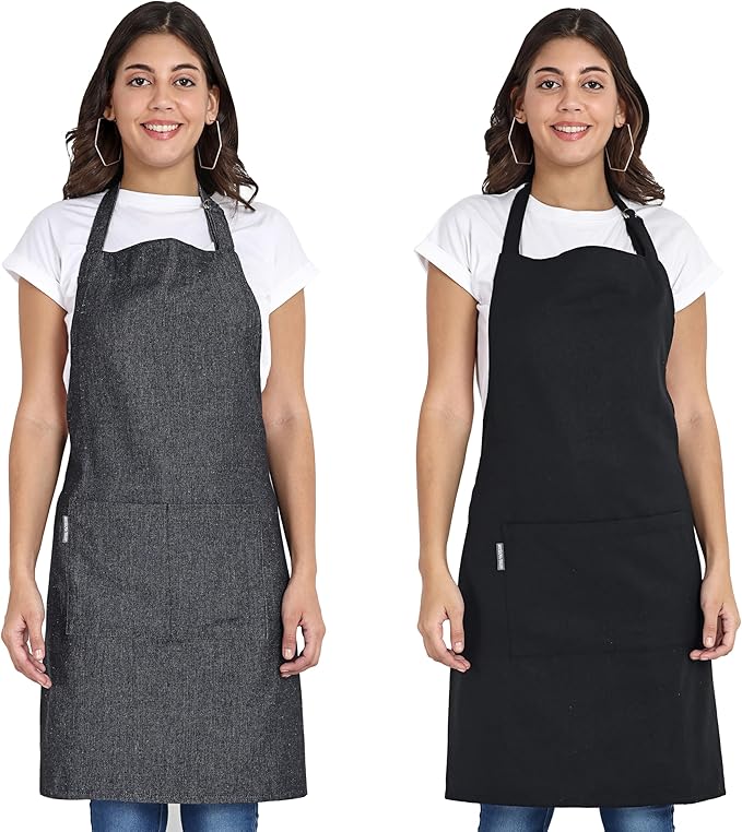 Chef Apron, Recycled Cotton Kitchen Apron with an Adjustable Neck with Long Ties, for cooking, baking