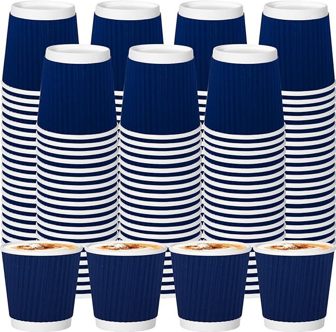 120 Pack Paper Espresso Coffee Cups, 4 oz Disposable Coffee Cups,Corrugated Insulated Ripple Wall, Paper Ripple Cup for Coffee, Hot Chocolate and Hot Tea Drinks -Navy