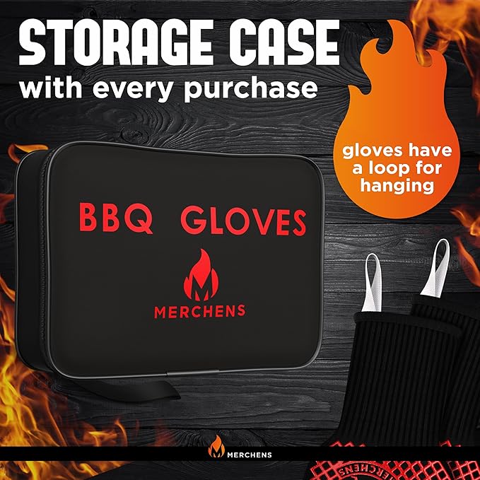 Pro-Series BBQ Gloves - Heat Resistant Grill, Grilling, and Oven Gloves for Culinary Experts - Extreme Fireproof Protection, Silicone Grip, Extra Long Mitts - Indoor & Outdoor - with Protective case