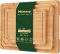 Homaxy Organic Bamboo Cutting Boards Set for Kitchen Set of 3, Wooden Cutting Board Set with Juice Groove and Handles, Charcuterie Serving Tray Wood Chopping Board Set for Meat Fruits & Vegetables
