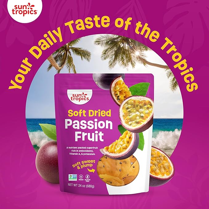 Soft Dried Passion Fruit Snack – Sweet Tangy Tropical Fruit Slices, High in Fiber & Vitamin C, Fat-Free Vegan Snack for Smoothies, Yogurt, On-the-Go Travel Treats – Resealable Pack