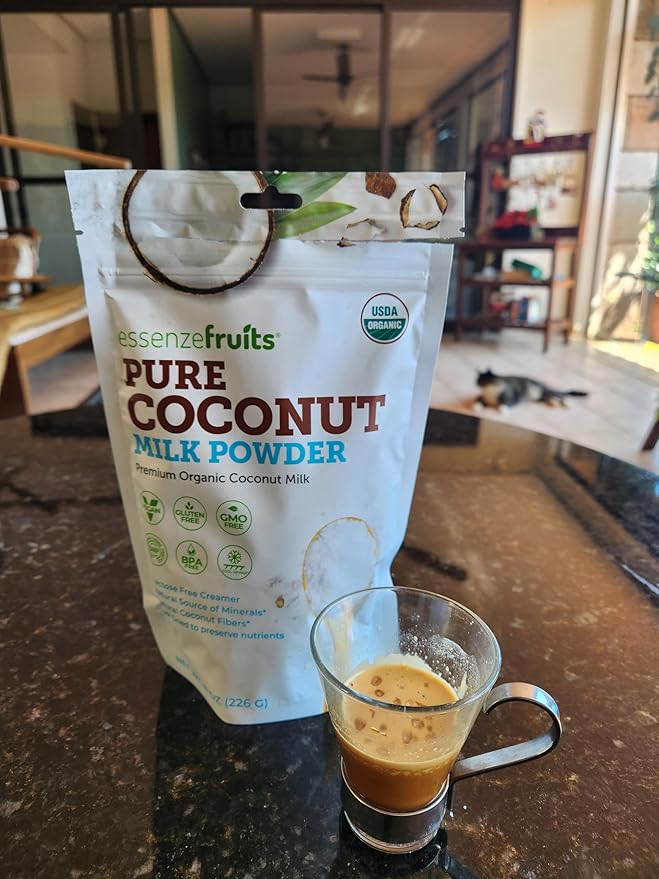 Essenzefruits Pure Organic Coconut Milk Powder - Premium Maltodextrin Free, No Sugar Added, Dairy Free, USDA Organic, Vegan, Keto & Paleo Friendly, No Additives, Pre Biotic Fibers, 27 Servings - 8 Oz