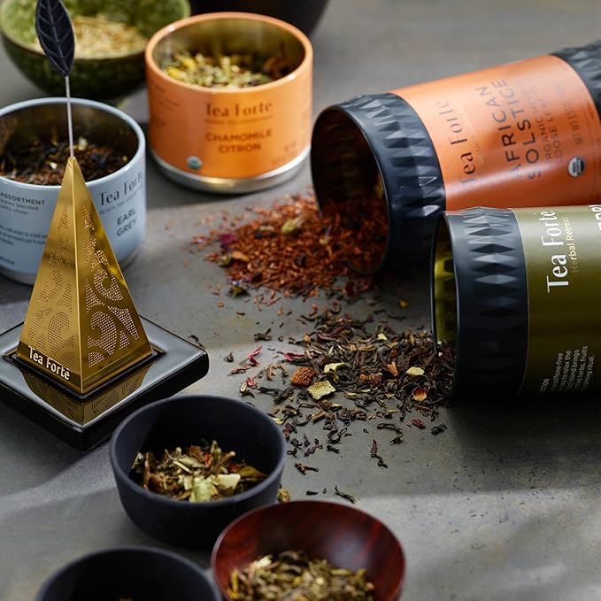Tea Forte Sweet Orange Spice Premium Loose Leaf Caffeinated Black Tea Blend Canister, Makes 35-50 Cups, Round Canister