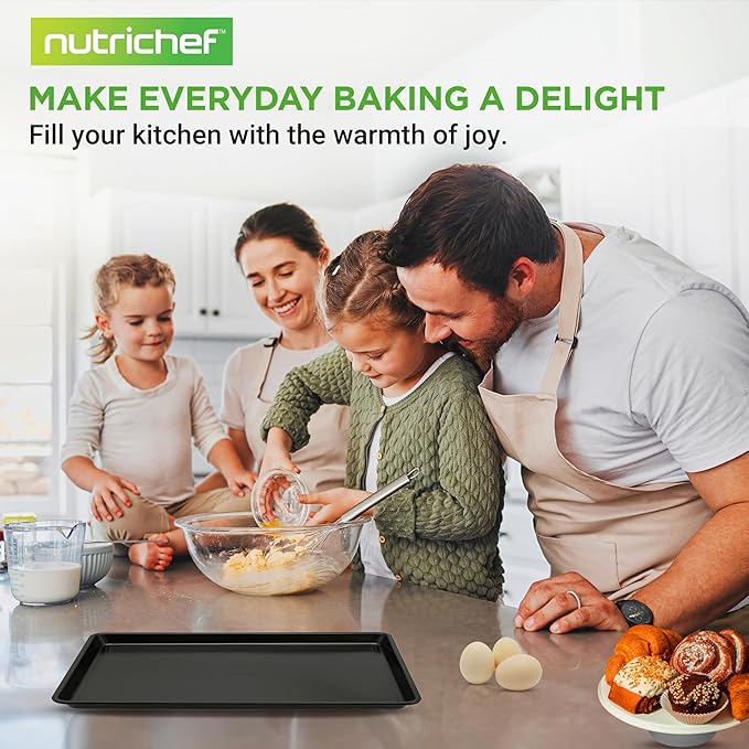 NutriChef Nonstick XL Cookie Sheet Baking Pan - Extra Large 22 Inch x 16 Inch with Raised Edges, Thick Carbon Steel Oven Baking Sheet for Jelly Rolls, Cookies, Cakes, & Pastries - Black