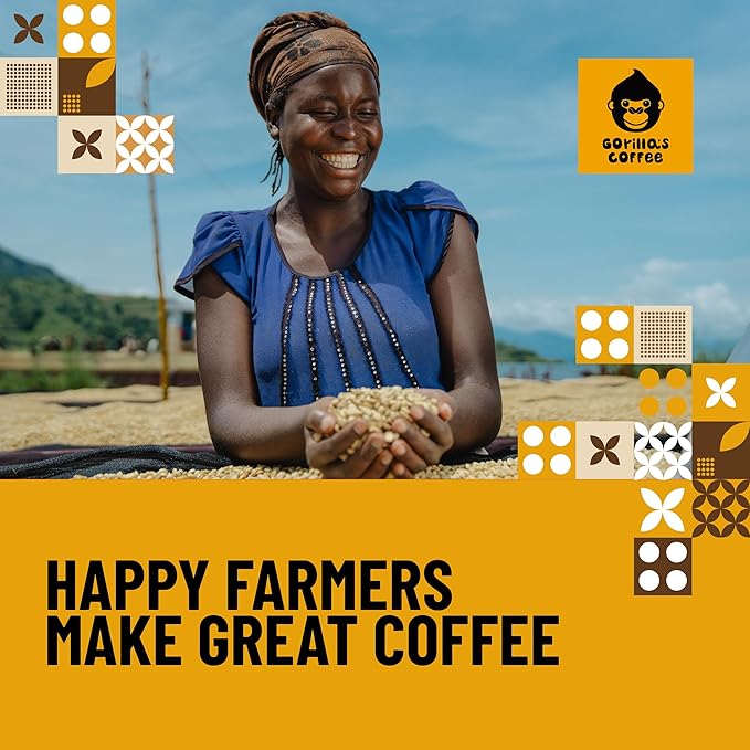 Gorilla's Coffee 100% Arabica - Medium Roast Ground Coffee, Fair Trade, Smooth, Balanced, Aromatic, Spice & Luscious Fruit Notes | Premium Rwandan Coffee | Rich, Flavorful, and Aromatic (500g/17.6oz)