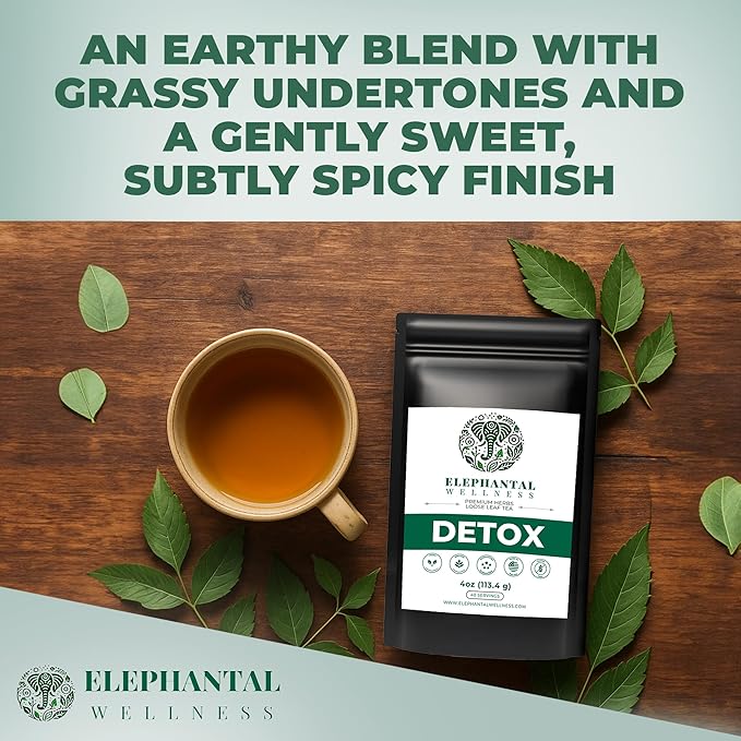 Elephantal Wellness Premium Detox Herbal Tea | Daily Liver, Kidney, Blood & Digestive Support with Turmeric, Milk Thistle, Dandelion & Burdock | Non-GMO, Handmade, Caffeine-Free Loose Leaf Blend - 4oz, 40 Servings