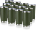 DOMICARE 20oz Stainless Steel Tumbler Bulk with Lid, Double Wall Vacuum Insulated Travel Mug, Powder Coated Coffee Cup (Army Green, 12)
