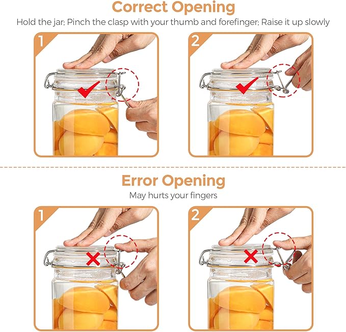 ComSaf Airtight Glass Canister with Lid Set of 6, 25oz Food Storage Jar, Mason Jars, Storage Container with Seal Wire Clamp Fastening for Kitchen Fermenting Preserving Canning Pasta Flour Cereal