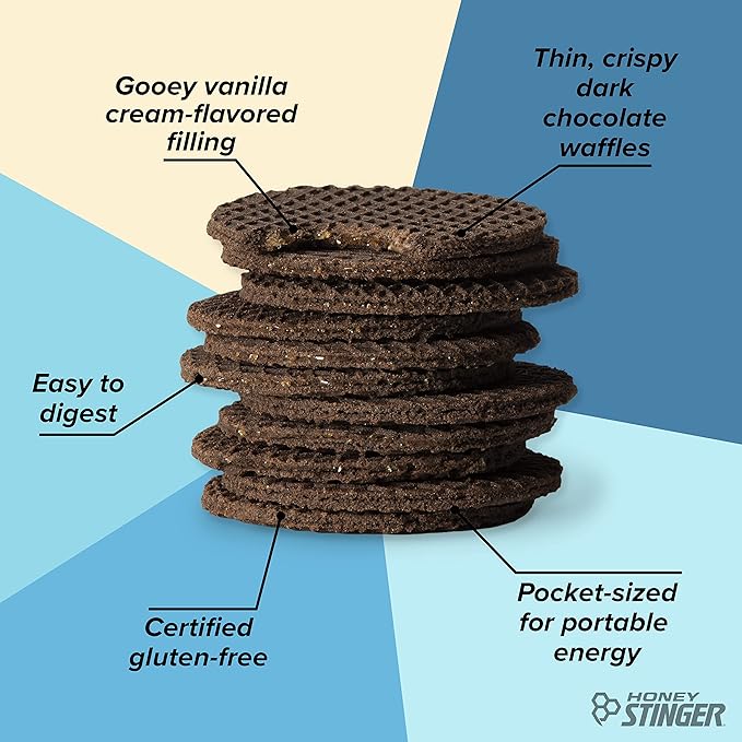Honey Stinger Organic & Gluten Free Energy Waffle Variety Pack, 12 Salted Caramel and 6 Cookies & Cream Waffles, Nutritious Stroopwafel Snack for Exercise, Endurance and Performance
