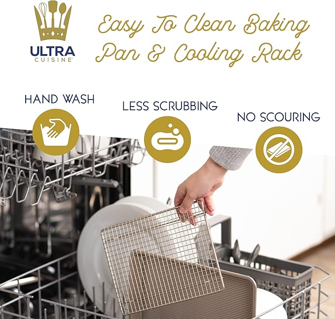 Ultra Cuisine Quarter Baking Sheets with 100% Stainless Steel Rack Set - Includes Premium Aluminum Baking Sheet and Dishwasher Safe Cookie Cooling Racks,Commercial Quality 13"x9"x1"