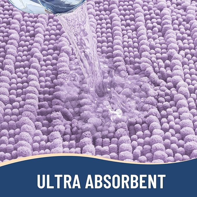 Arotive Luxury Chenille Bathroom Rug Mat, Extra Soft Thick Absorbent Shaggy Bath Rugs, Non-Slip Machine Wash Dry, Plush Bath Mats for Bathroom, Shower and Tub, 30x17, Light Purple