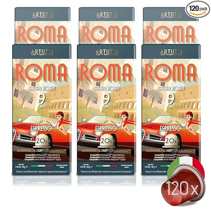 Artuzzi 120ct Espresso Pods I Compatible With Nespresso I Espresso Roma I Aluminum & Recyclable Coffee Pods I Italian Dark Roast