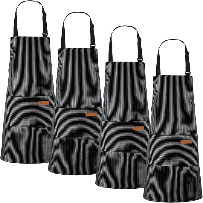 Handepo 4 Pcs Kitchen Cooking Aprons with Pockets Adjustable Waterproof Baking Apron for Women Men, Chef,BBQ, Christmas Gift