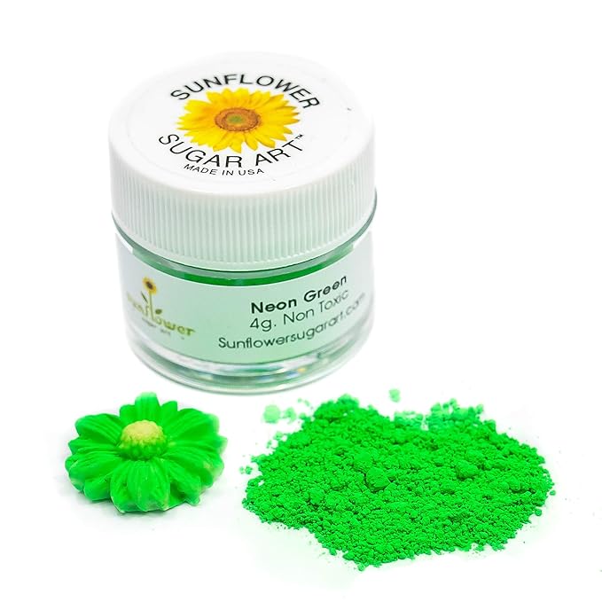 Sunflower Sugar Art Neon Green Glow In The Dark Petal Dust Food Color - Deep, Rich Green Matte Powder Cake Accessories for Cake Decoration - 4 Grams Non-Toxic Baking Stuff