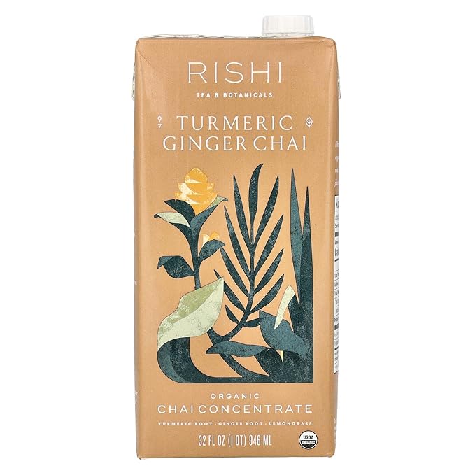 Rishi Tea Turmeric Ginger Chai Concentrate Beverage | Immune Support, USDA Certified Organic, Caffeine-Free, Ayurvedic, Energy-Boosting | Citrus Flavors for Taste | 32 oz Carton, 8 servings