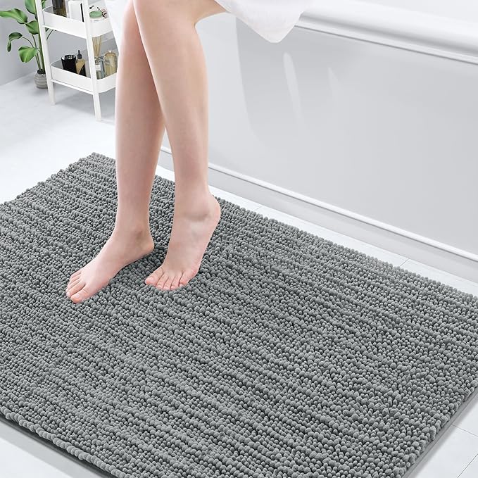 Arotive Luxury Chenille Bathroom Rug Mat, Extra Soft Thick Absorbent Shaggy Bath Rugs, Non-Slip Machine Wash Dry, Plush Bath Mats for Bathroom, Shower and Tub, 59x35, Grey