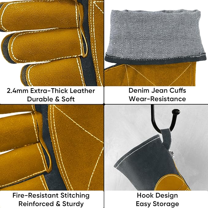 TICONN Welding Gloves, 1000°F Heat-Resistant Fireproof Leather Gloves for Welders, Stick, Forge, Mig, Tig, BBQ, Baking, Oven