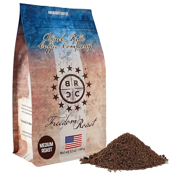 Black Rifle Coffee Company Ground Coffee Medium Roast - Roasted Blend Made from Pure Arabica Beans - Colombian & Brazilian Beans - Veteran Founded & American Made (Freedom Roast, 12oz Bag)