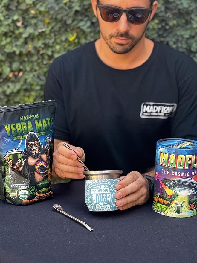 MADFLOW Yerba Mate Cup. Stainless Steel Mate Cup with 2 Bombillas. Double Wall Vacuum Insulated Yerba Mate Gourd. Unique Mate Cup And Bombilla Set