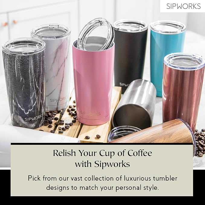 Stainless Steel Coffee Tumblers with Lids - 20z Double Walled Vacuum Insulated for Hot & Cold Drinks - Spill Resistant Travel Tumbler - Midnight Black