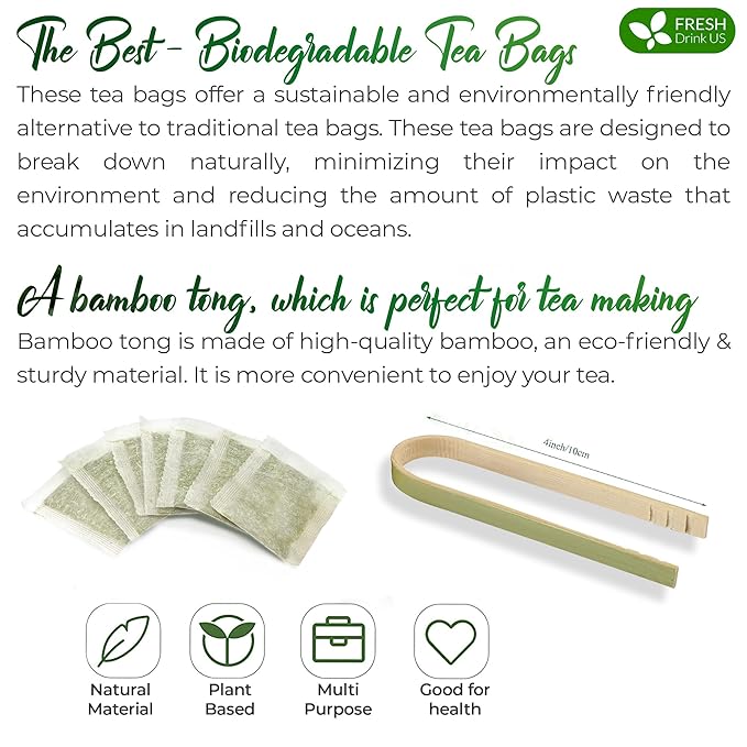 FreshDrinkUS, Premium 175 Green Tea Bags, 100% Natural & Pure from Green Tea. Green Herbal Tea. Made with Natural Material Tea Bags. No Sugar, No Gluten, Vegan
