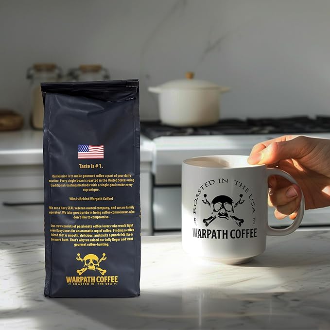 Warpath Coffee Medium Roast Whole Bean Coffee, Summer Blend, High Caffeine, Extra Strong Roasted 100% Arabica Coffee Beans Whole, Caribbean Inspired Blue Mountain Blend, Created by Navy SEALs, 12oz