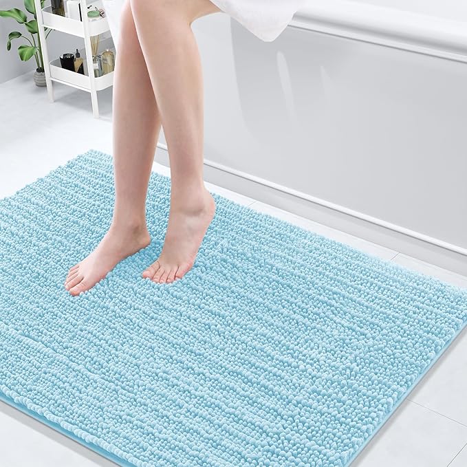 Arotive Luxury Chenille Bathroom Rug Mat, Extra Soft Thick Absorbent Shaggy Bath Rugs, Non-Slip Machine Wash Dry, Plush Bath Mats for Bathroom, Shower and Tub, 47x32, Blue