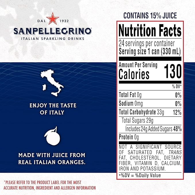 Sanpellegrino Italian Sparkling Drink Aranciata Rossa, Sparkling Orange And Blood Orange Beverage, 24 Pack Of Cans