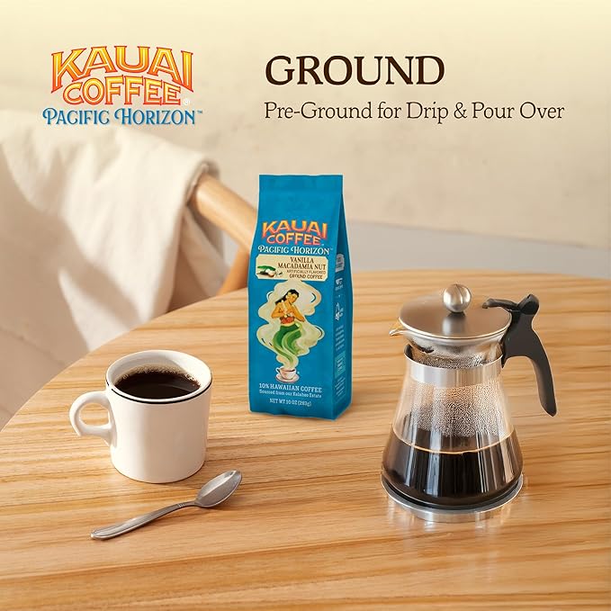 Kauai Hawaiian Ground Coffee, Vanilla Macadamia Nut Flavor - Gourmet Arabica Coffee From Hawaii's Largest Grower, Smooth, Delicious Flavor and Amazing Aroma - 10 Ounce