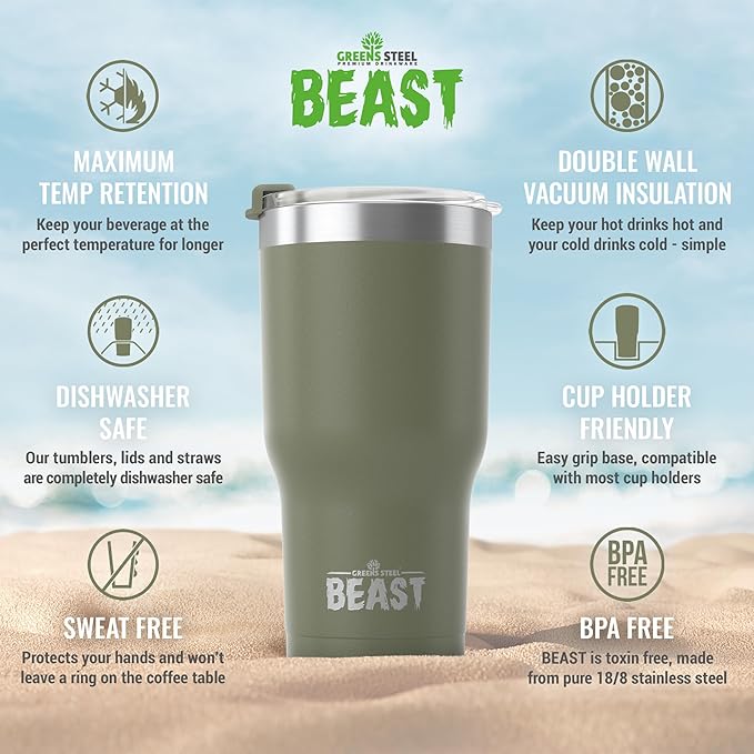 Beast 20 oz Tumbler Stainless Steel Vacuum Insulated Coffee Ice Cup Double Wall Travel Flask (Army Green)
